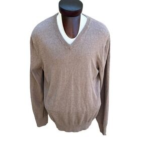 Gap Mens Vtg Cotton Cashmere‎ V-Neck Long Sleeve Sweater Taupe Camel Size